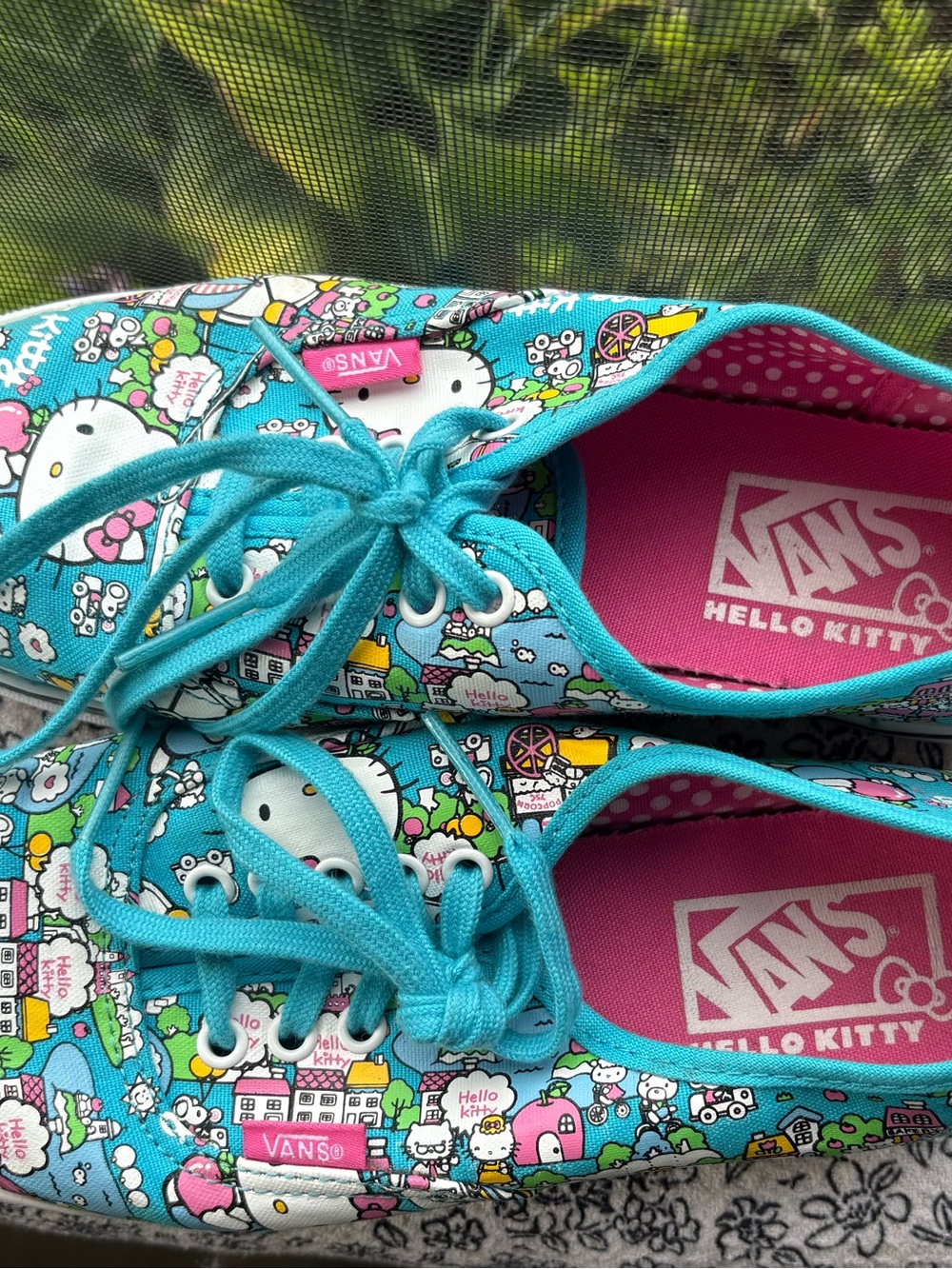 Vans Hello Kitty Turquoise and Pink Canvas Lace-Up Sneakers